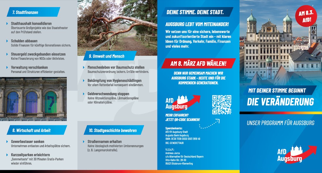 Programm-Flyer der AfD Stadtratsfraktion Augsburg, Au&szlig;enseite mit den Punkten 7 bis 10