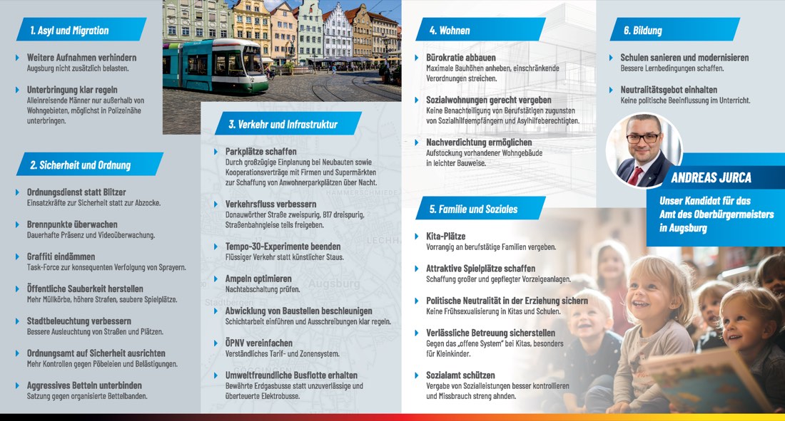 Programm-Flyer der AfD Stadtratsfraktion Augsburg, Innenseite mit den Punkten 1 bis 6